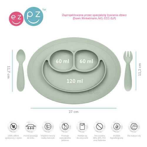 EZPZ Komplet naczyń silikonowych Mini Feeding Set pastelowa zieleń