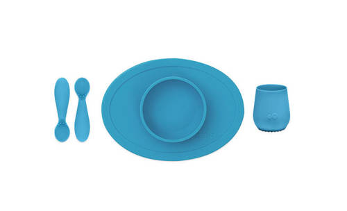 EZPZ Komplet pierwszych naczyń silikonowych First Foods Set niebieski