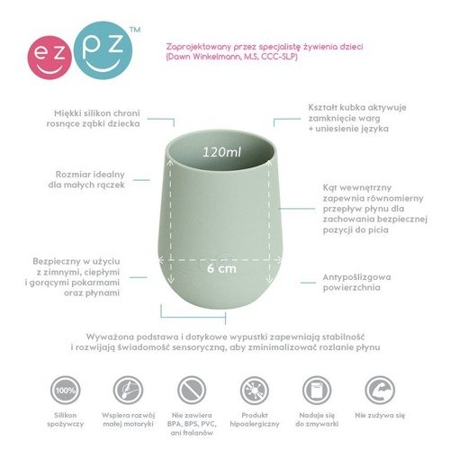 EZPZ Silikonowy kubeczek Mini Cup 120 ml pastelowa zieleń