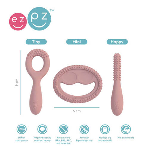 EZPZ Zestaw silikonowych gryzaków sensomotorycznych Oral Development Tools pastelowy róż